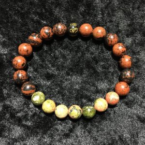 bracelet obsidienne acajou et unakite 8 mm