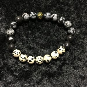 bracelet 8 mm obsidienne flocon de neige jaspe dalmatien
